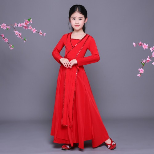 kids Hanfu chinese folk dance costumes red colored girls children kids fairy princess tang dynasty anime drama cosplay dress robes